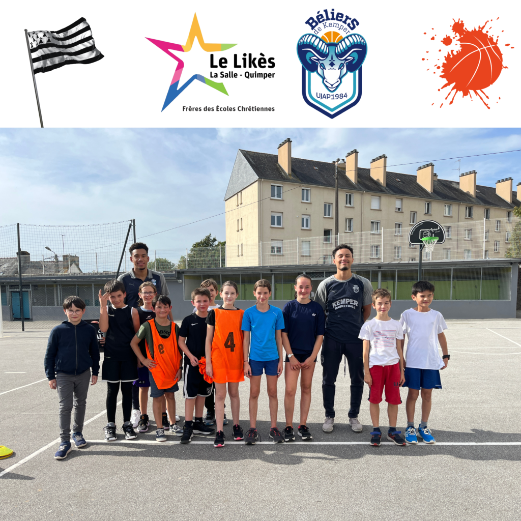 Rencontre entre les élèves de la filière bilingue Breton - Français et 2 joueurs des Béliers de Kemper